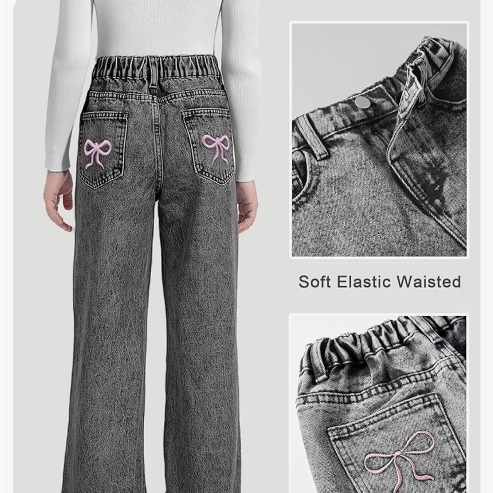 Girls Gray Jeans with Pink Bow Accents